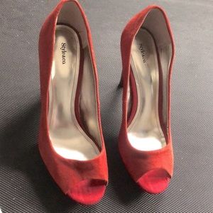 Style & CO (8.5 M) leather upper open toe high heels 4” platforms